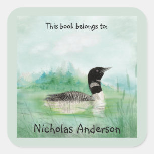 Waterverf Gemeenschappelijke Loon Bird Natuur Art Vierkante Sticker