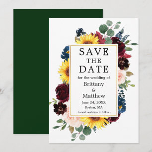 Waterverf Gemengd Floral Gold Lijst Groen Save The Date