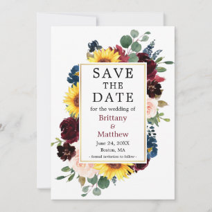 Waterverf Gemengd Floral Gold Lijst Save The Date