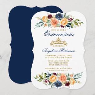 Waterverf Gemengd Floral Greenery Blue Quinceanera Kaart
