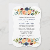 Waterverf Gemengd Floral Greenery Blue Wedding Kaart (Voorkant)