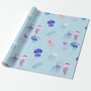 Waterverf gemengd kleurig kwal blauw cadeaupapier