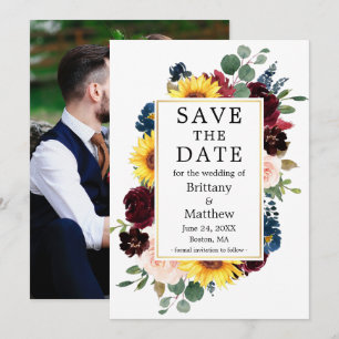 Waterverf Gemengde Bloemen Foto Terug Goud Lijst Save The Date