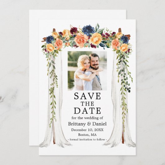 Waterverf gemengde bloemenaansluiting trouwfoto save the date (Voorkant / Achterkant)