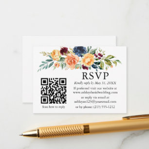 Waterverf gemengde Floral bruiloft QR RSVP Informatiekaartje