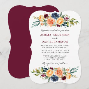 Waterverf gemengde Floral Greenery Burgundy Weddin Kaart