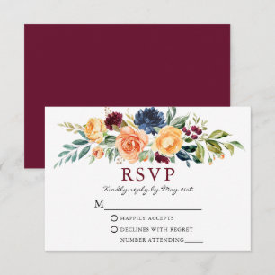 Waterverf gemengde Floral Greenery Burgundy Weddin RSVP Kaartje