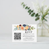 Waterverf gemengde Floral QR Wedding Blue RSVP Informatiekaartje (Staand voorkant)
