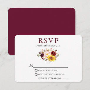 Waterverf gemengde Floral Wedding Burgundy RSVP Kaartje