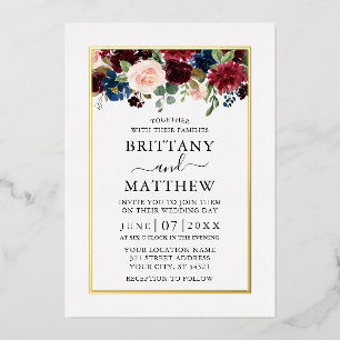 Waterverf gemengde Floral Wedding Elegant Gold Folie Uitnodiging