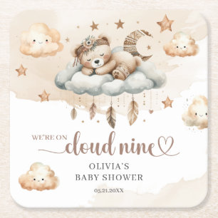 Waterverf genderneutraal teddybeer wolk negen 9 vierkante kartonnen onderzetter