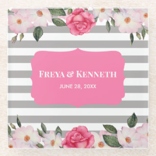 Waterverf Gentle Pink White Roses Floral Wedding Glazen Onderzetter