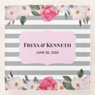 Waterverf Gentle Pink White Roses Floral Wedding Glazen Onderzetter