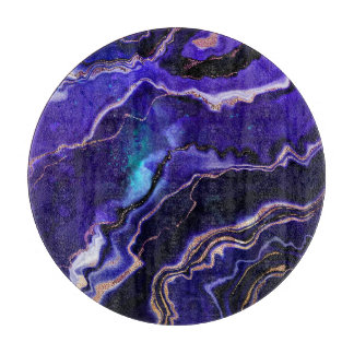 Waterverf Geode Deep Blue Paars Roos Gold Agate Snijplank
