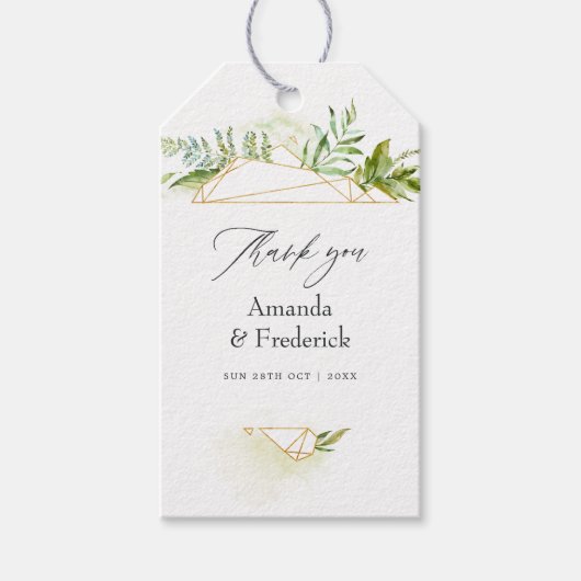 Waterverf Geometric Crystal Greenery Wedding Cadeaulabel (Voorkant)