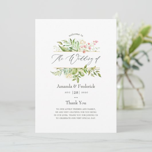 Waterverf Geometric Crystal Greenery Wedding Programma (Staand voorkant)