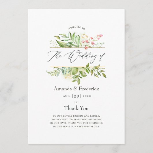 Waterverf Geometric Crystal Greenery Wedding Programma (Voorkant)