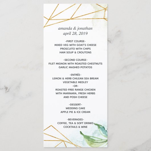 Waterverf Geometric Crystal Wedding Menu (Voorkant)