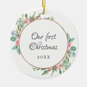 Waterverf Geometric Onze eerste kerstfoto Keramisch Ornament