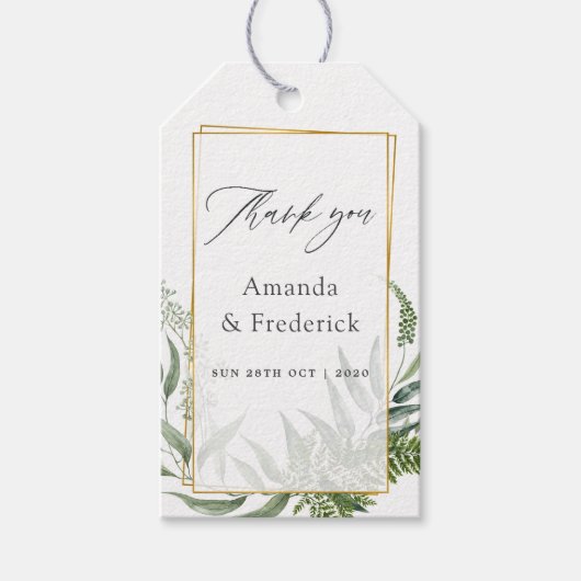 Waterverf Geometrische Eucalyptusbruiloft Cadeaulabel (Voorkant)