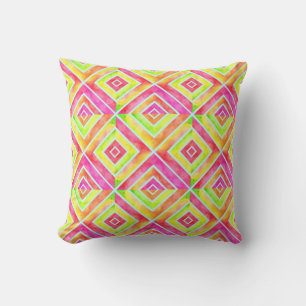 Waterverf geometrische roze, Chartreuse groene teg Buitenkussen