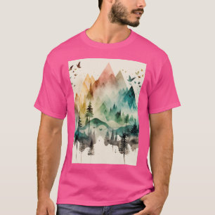 Waterverf Geometrische vormen bergen T-shirt