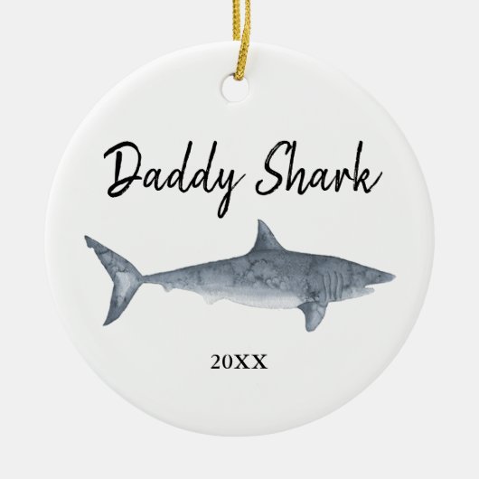 Waterverf Gepersonaliseerde papa Shark Kerstmis Keramisch Ornament (Voorkant)