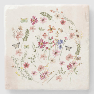 Waterverf geperst & gedroogd Wildbloemen Bloemen Stenen Onderzetter