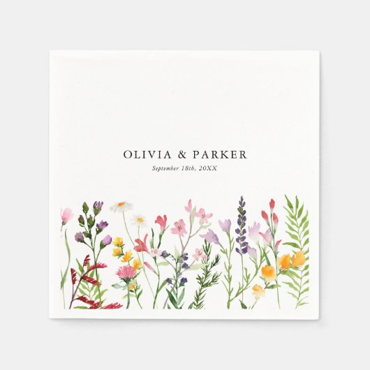 Waterverf geperste wilde bloemen bruiloft servet (Voorkant)