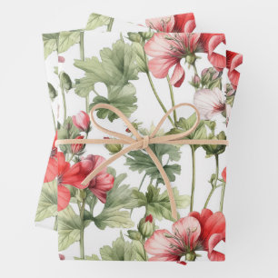 Waterverf Geranium Flowers en Leaves Inpakpapier Vel