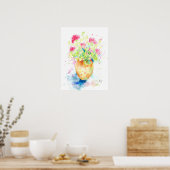 Waterverf geranium in terracotta pot poster (Keuken)