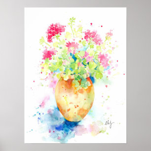 Waterverf geranium in terracotta pot poster