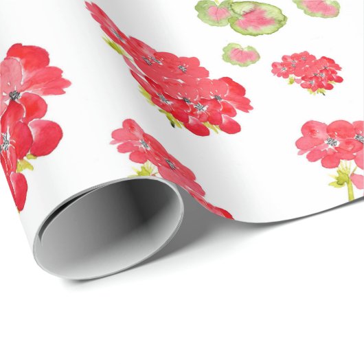 Waterverf Geraniums Pattern Cadeaupapier (Rol Hoek)