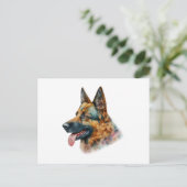 Waterverf German Shepherd Briefkaart (Staand voorkant)