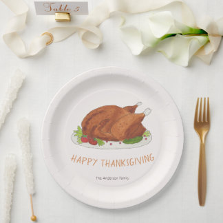Waterverf Geroosterde Kalkoen Thanksgiving Papieren Bordje