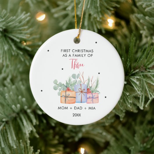 Waterverf Geschenktassen & Eerste Familie van Drie Keramisch Ornament (Boom)