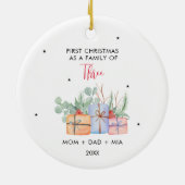 Waterverf Geschenktassen & Eerste Familie van Drie Keramisch Ornament (Achterkant)