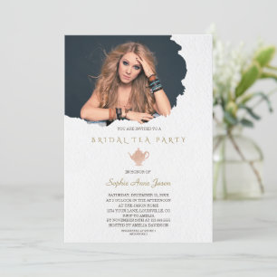 Waterverf Gescheurd Papier Foto Bruids Thee Party Kaart