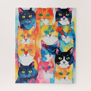 Waterverf geschilderd kleurrijke kat collage legpuzzel
