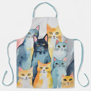 Waterverf geschilderd kleurrijke kat collage schort