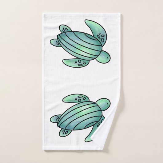 waterverf geschilderd zeeen schildpad cartoon blau bad handdoek (Handdoek)