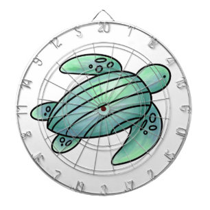 waterverf geschilderd zeeen schildpad cartoon blau dartbord