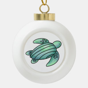 waterverf geschilderd zeeen schildpad cartoon blau keramische bal ornament