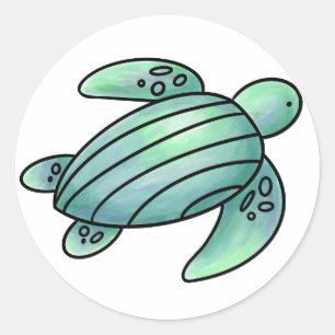 waterverf geschilderd zeeen schildpad cartoon blau ronde sticker