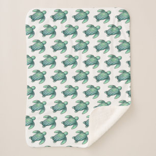 waterverf geschilderd zeeen schildpad cartoon blau sherpa deken