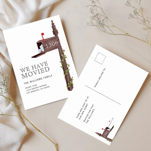 Waterverf geschilderde brievenbus nieuw huis verpl aankondigingskaart