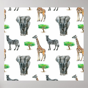 Waterverf geschilderde dieren naadloos patroon poster