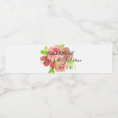 Waterverf Geschilderde Florals Roze bruiloft Waterfles Etiket (Enkel label)