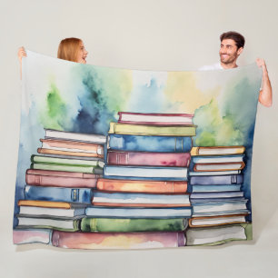 Waterverf geschilderde Stapel van Leesboeken Fleece Deken