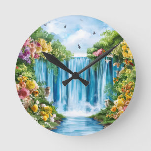 Waterverf geschilderde waterval ronde klok